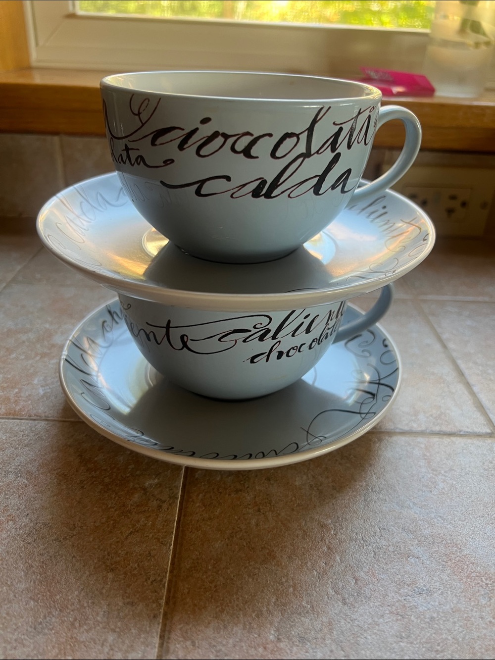 Rosanna Gray Script Cappuccino Cup and Saucer Set